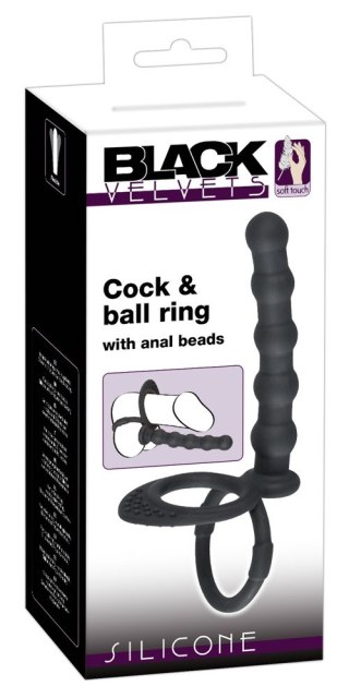 Pierścień na penisa i jądra z dildo analnym Black Velvets silikonowy