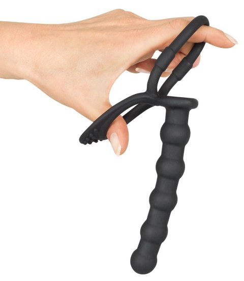 Pierścień na penisa i jądra z dildo analnym Black Velvets silikonowy