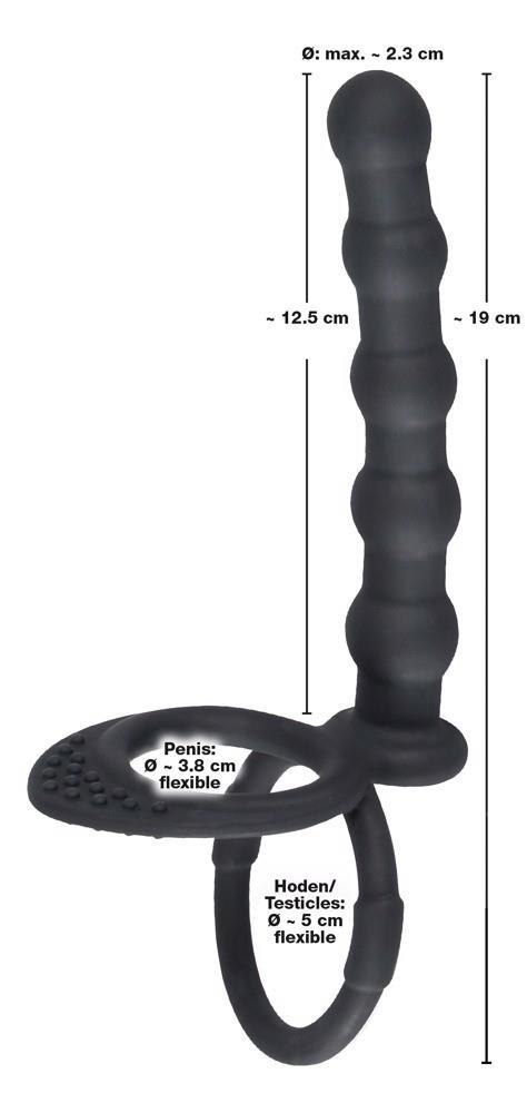 Pierścień na penisa i jądra z dildo analnym Black Velvets silikonowy