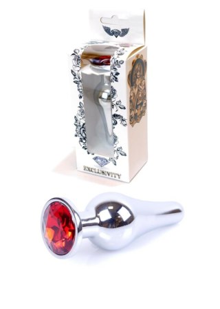 Srebrny nierdzewny korek analny z czerwonym diamencikiem 9,5 cm