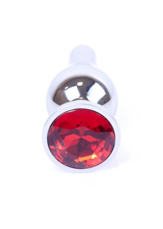 Srebrny nierdzewny korek analny z czerwonym diamencikiem 9,5 cm