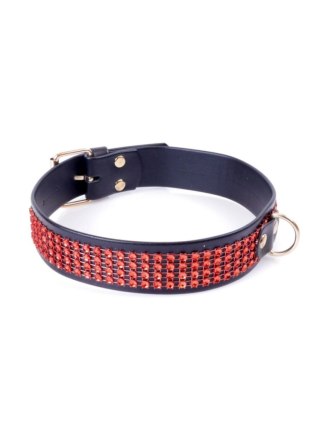 Obroża z kryształkami Fetish B Series czerwona 3 cm