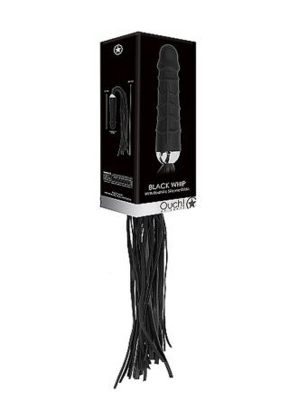 Bicz z dildo Ouch! skórzany silikonowy czarny 30 cm