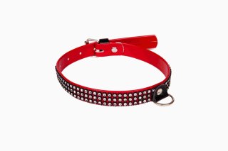 Obroża damska lakierowana z kryształkami Whips czerwona 2cm