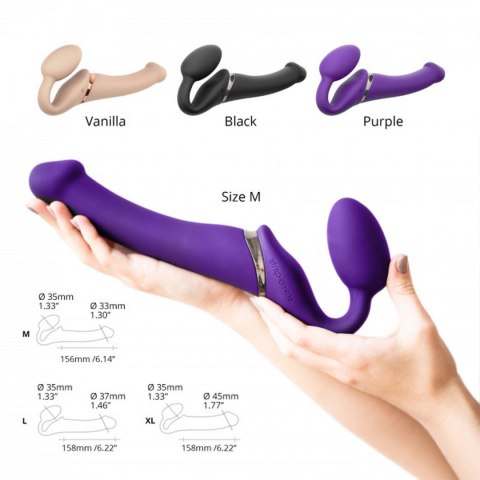 Wibrujący strap-on Strap-on-me L fioletowy USB silikonowy