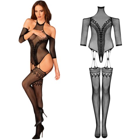 Bodystocking Obsessive G333 czarny z pończochami S/M/L