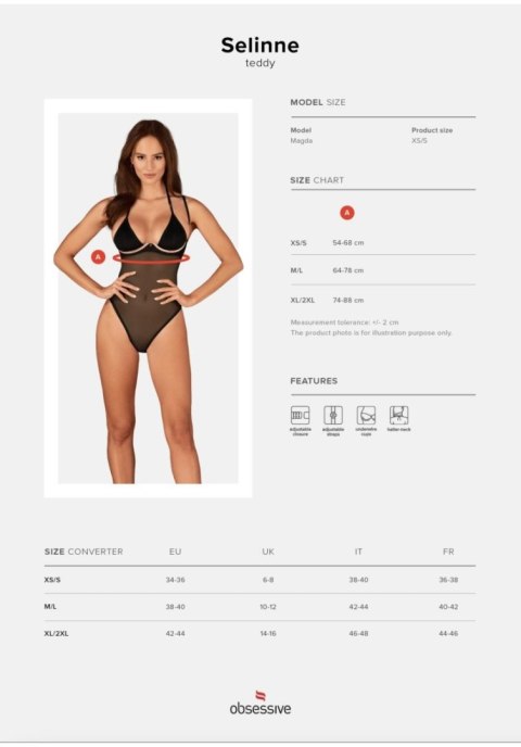 Czarne body erotyczne Selinne Obsessive XL/2XL
