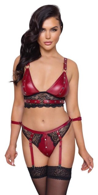 Komplet bielizny bondage Cottelli czerwony z paskami na kostki