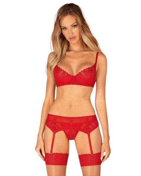 Komplet bielizny erotycznej koronkowy Obsessive Ingridia czerwony M/L