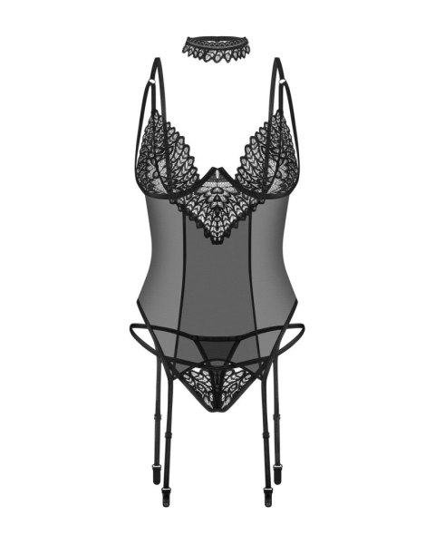 Koronkowy gorset Donarella z stringami i chokerem Obsessive czarny XL/2XL