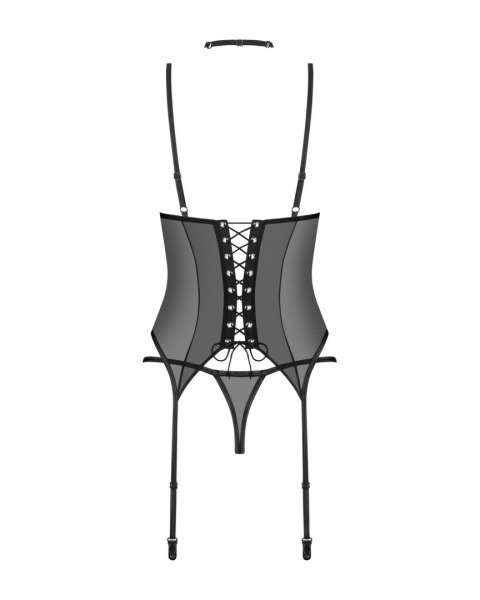 Koronkowy gorset Donarella z stringami i chokerem Obsessive czarny XL/2XL