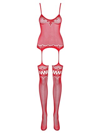 Bodystocking Obsessive F214 kwiatowy czerwony S/M/L