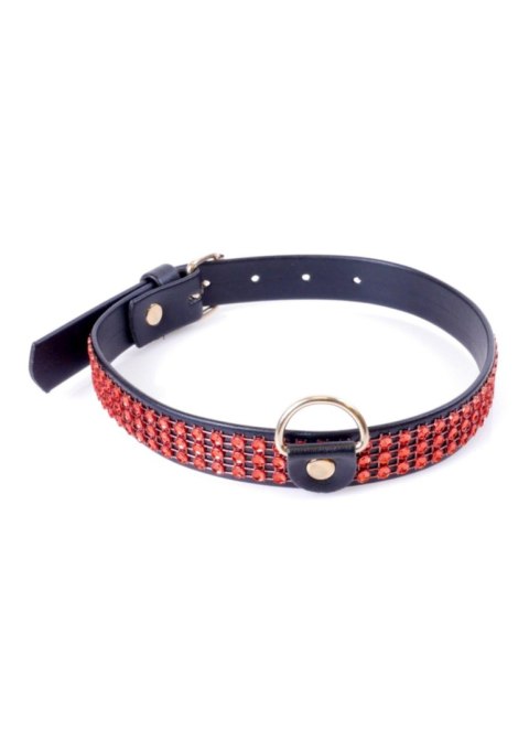 Obroża z kryształkami Fetish B Series czerwona 2 cm