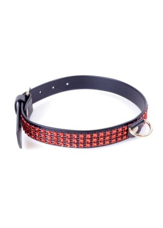 Obroża z kryształkami Fetish B Series czerwona 2 cm
